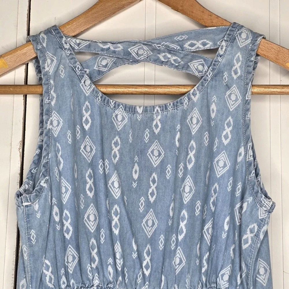 Justice Sleeveless Dress Kids‎ 12 Blue Geometric Boho Floral Embroidered Core